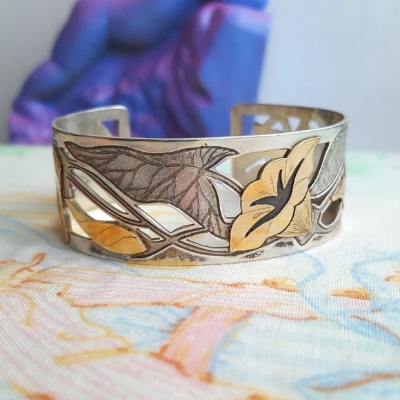 Estate Jewelry - 🌙14k & Sterling Cuff Vintage Estate Bracelet